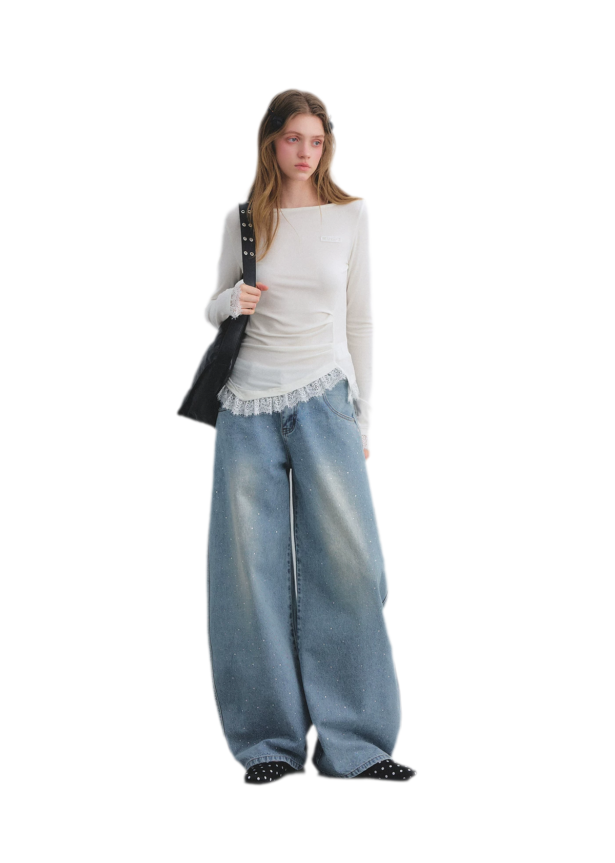 Lace Panel Ruched Hem Top