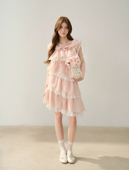 Ruffle Bow Lace Dress