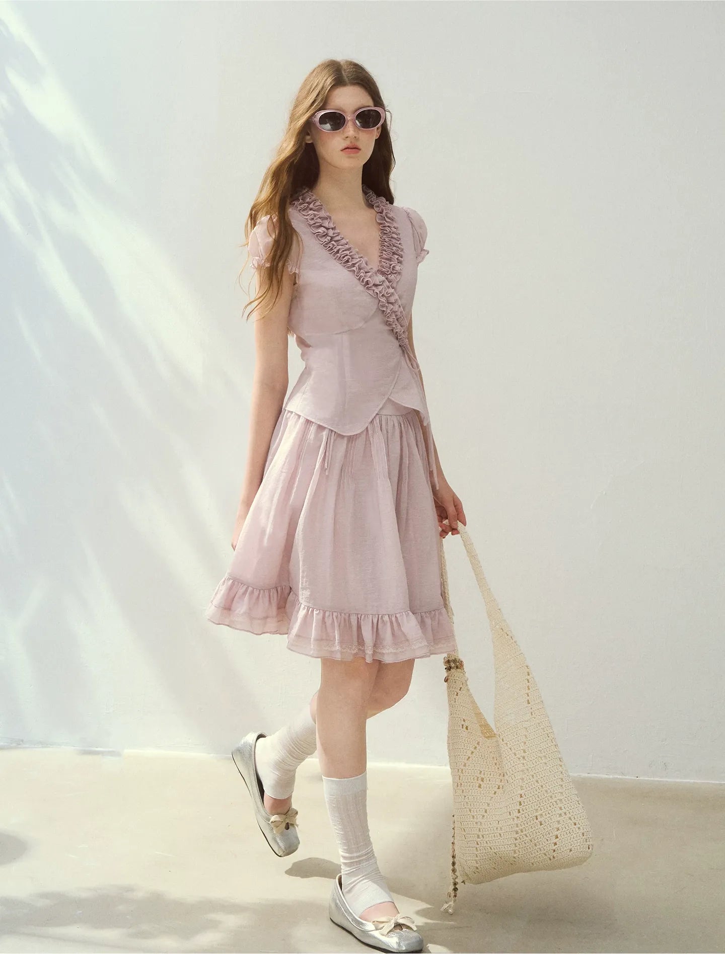 Ruffled Blouse Skirt Set