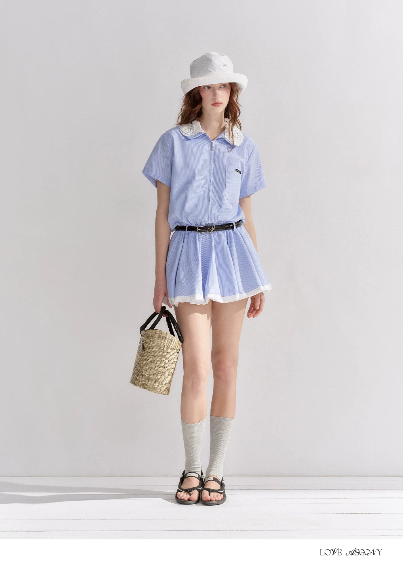 Lace Collar Half-Zip Waist Dress