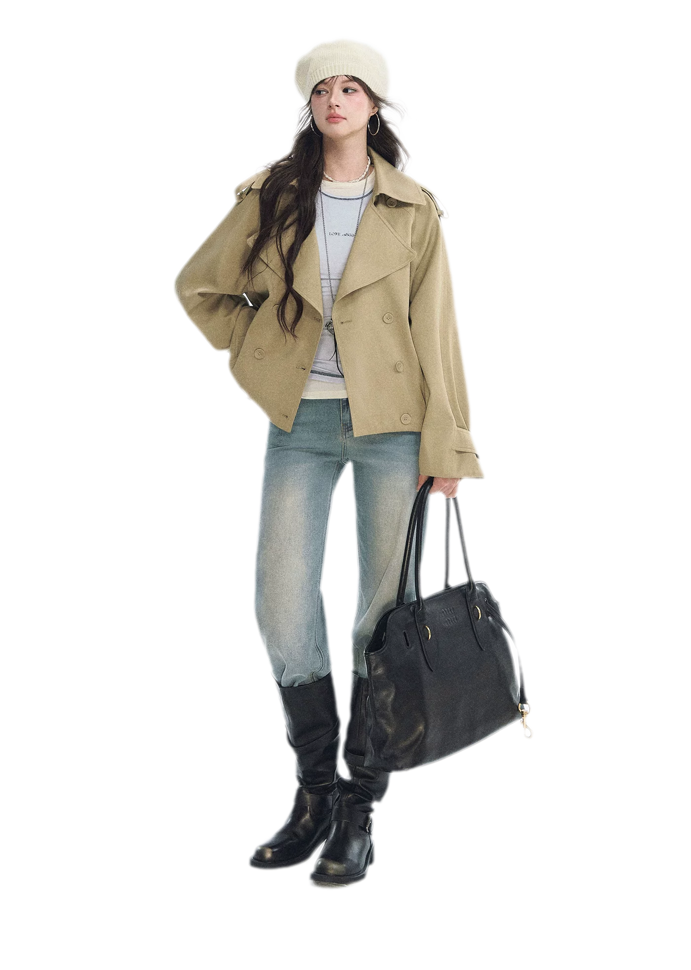 Cotton Cropped Double-Breasted Trench