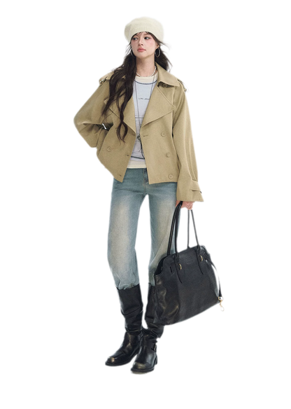 Cotton Cropped Double-Breasted Trench