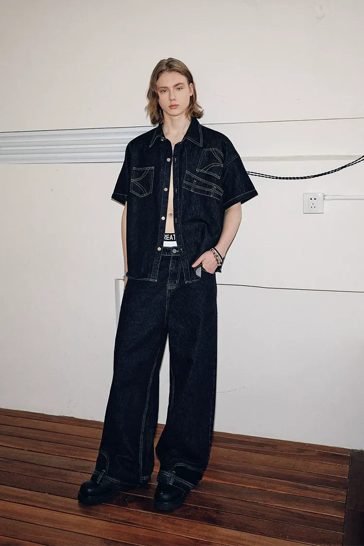 Washed Denim Wide-Leg Jeans