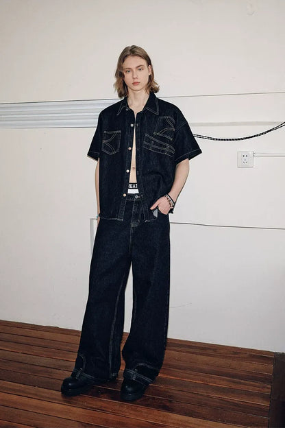 Washed Denim Wide-Leg Jeans