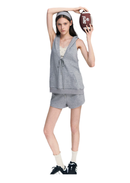 U-Neck Hoodie Vest Set