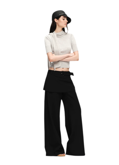 Wool-Blend Scarf-Neck Knit Top