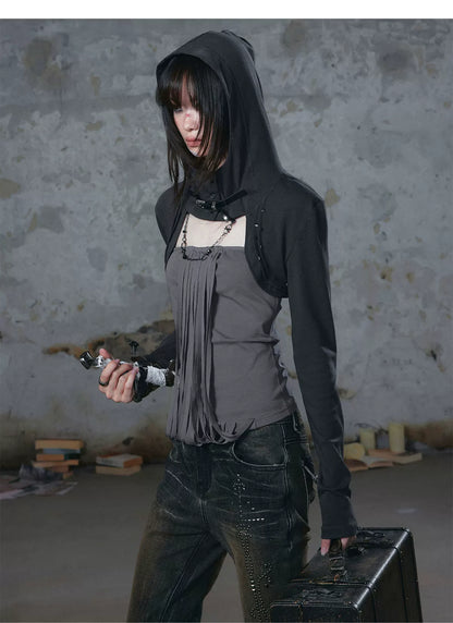 Distressed Hooded Knit Bustier Top