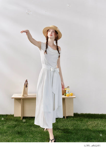 Lace-Trim Off-Shoulder Tie Dress