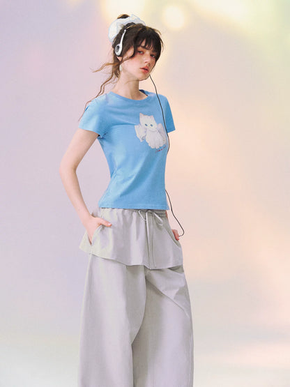 Bow Knot Kitten Short Sleeve T-shirt