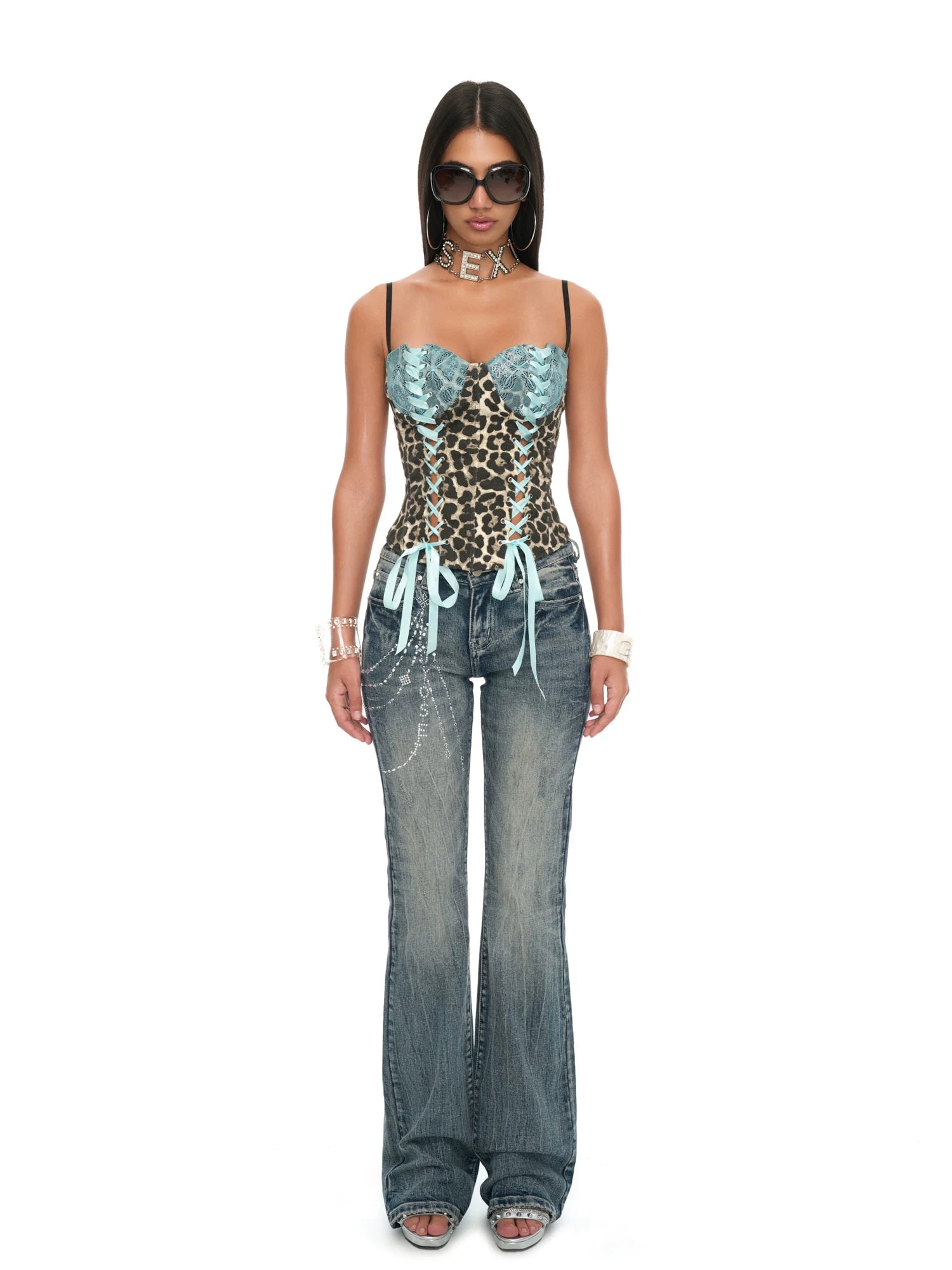 Peacock Blue Lace Deconstructed Fishbone Corset
