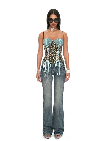 Peacock Blue Lace Deconstructed Fishbone Corset