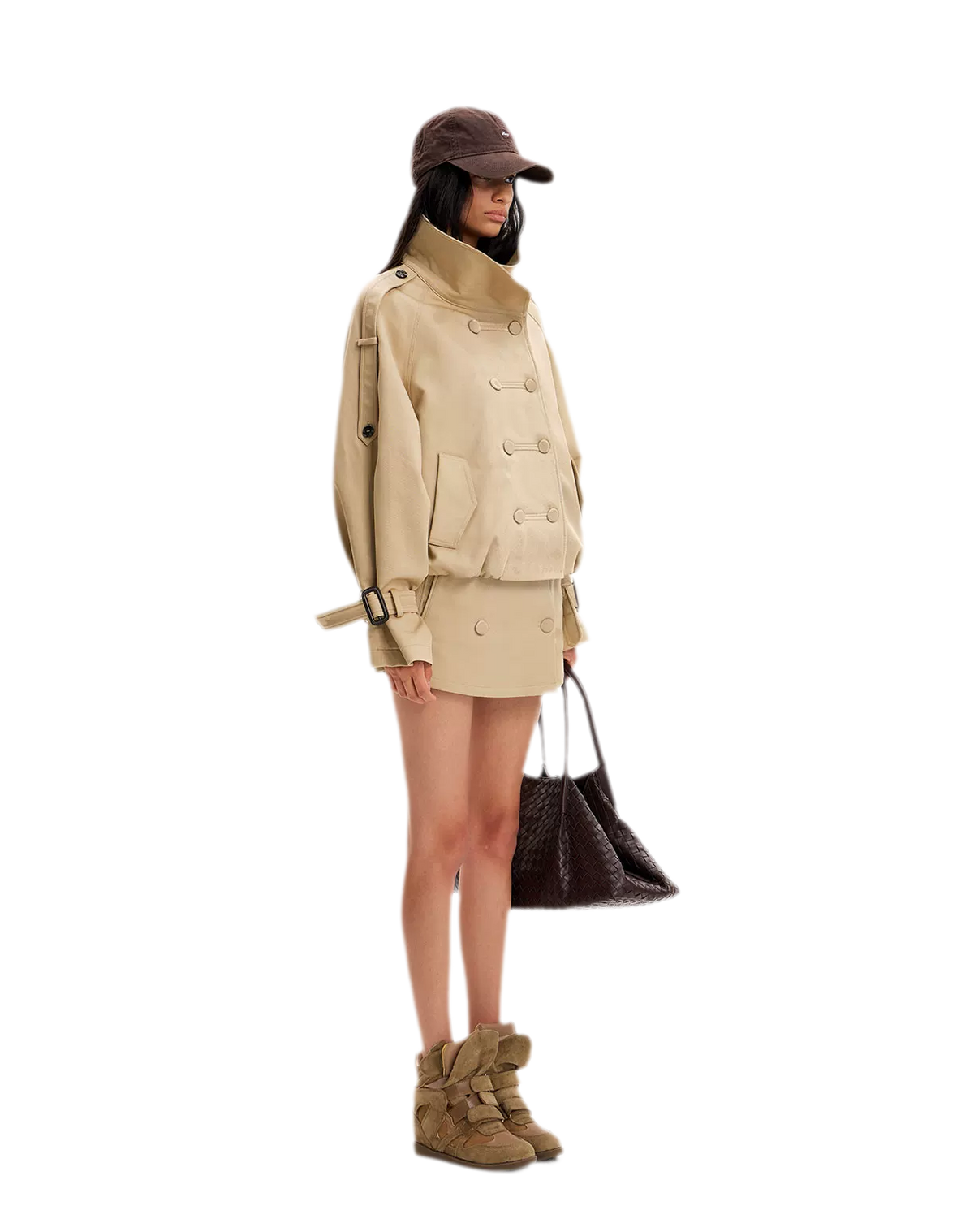 Double-Breasted Short Trench Coat