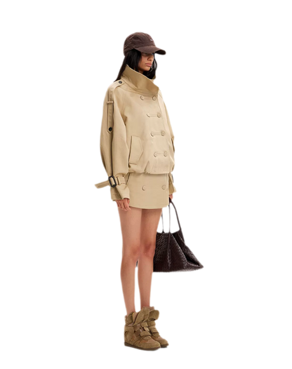 Double-Breasted Short Trench Coat
