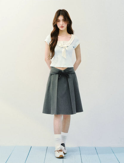 Bow Tie Floral Patchwork Short Sleeve T-Shirt
