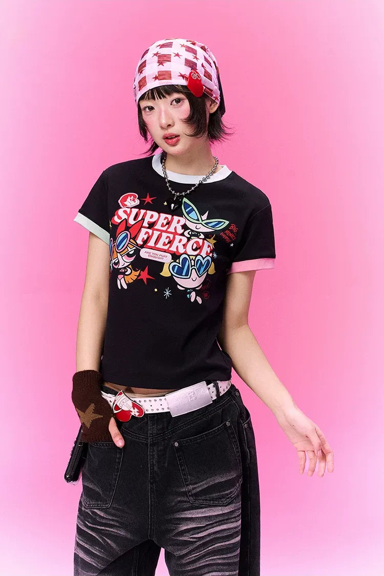 Contrast Print Fitted T-Shirt