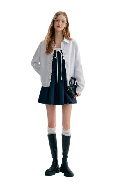Ramie Cotton Lace-Trimmed Jacket