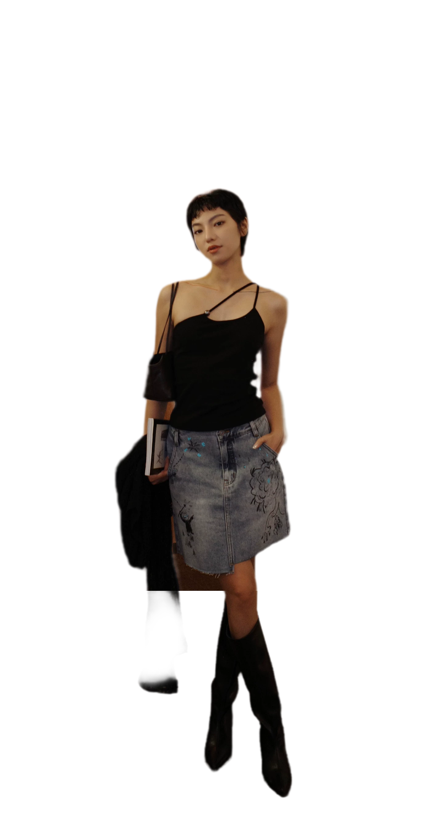 Washed Graffiti A-Line Denim Skirt