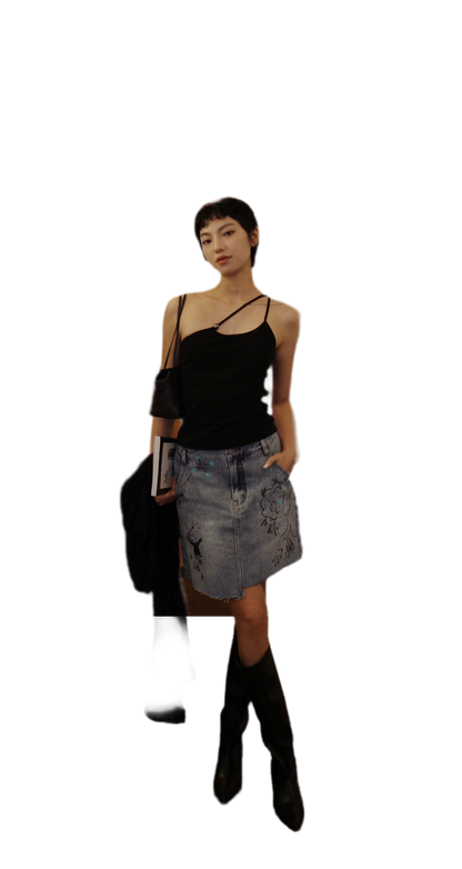 Washed Graffiti A-Line Denim Skirt
