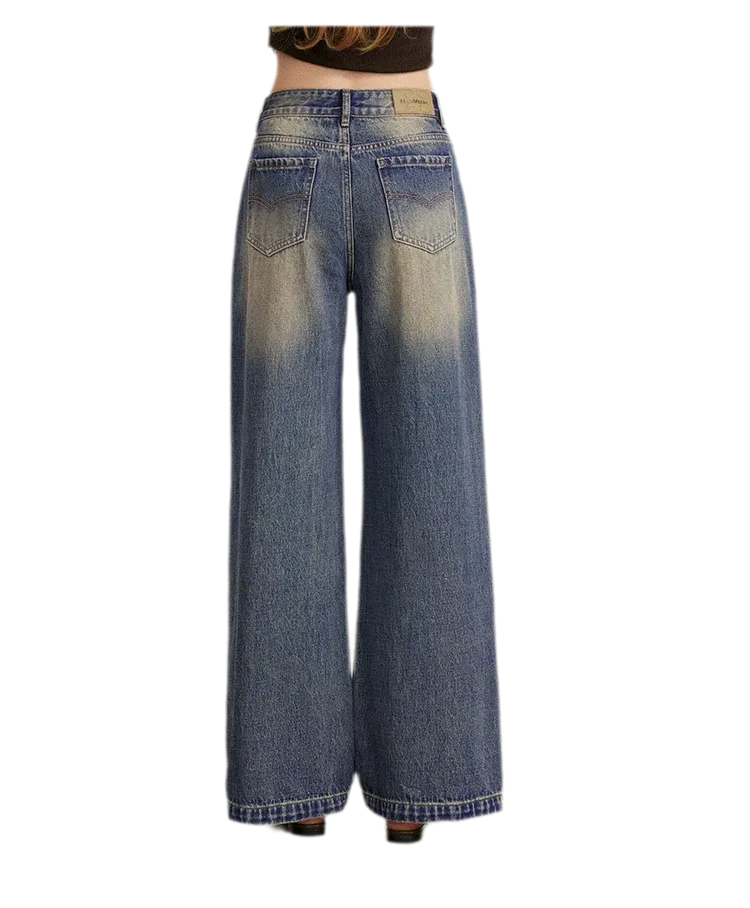 Washed Paint-Splatter Wide-Leg Jeans