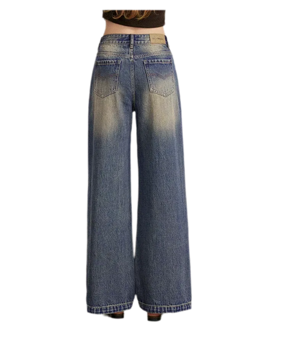 Washed Paint-Splatter Wide-Leg Jeans