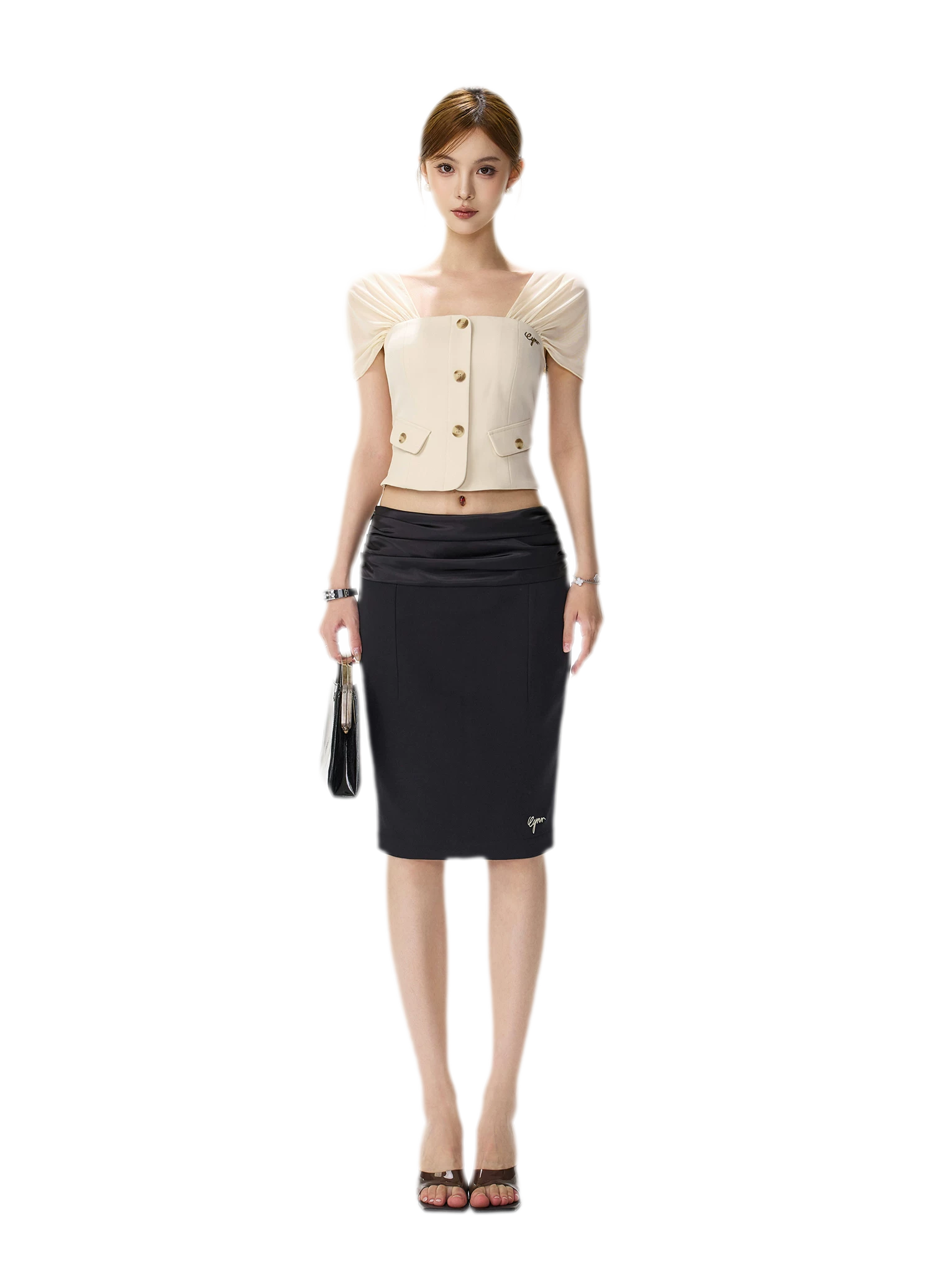 Satin Ruched Midi Skirt