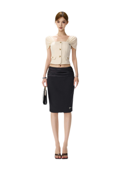 Satin Ruched Midi Skirt
