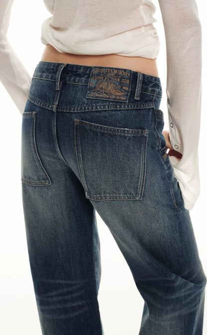 Classic Vintage Washed Distressed Wide-Leg Jeans