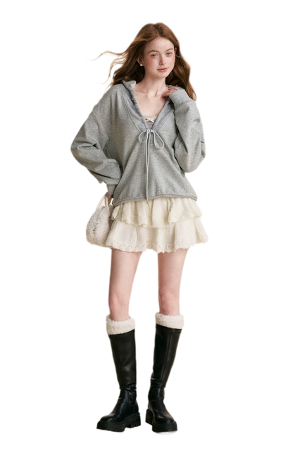 Cotton-Feel Ruched Oversized Hoodie