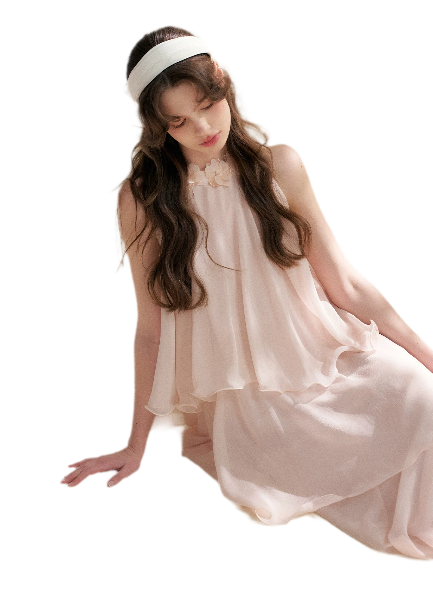 Chiffon Floral Halter Long Dress