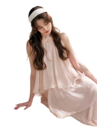Chiffon Floral Halter Long Dress