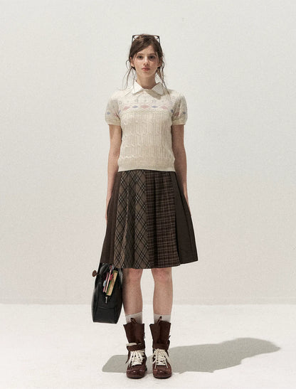 Patchwork Plaid Pleated A-Line Skirt