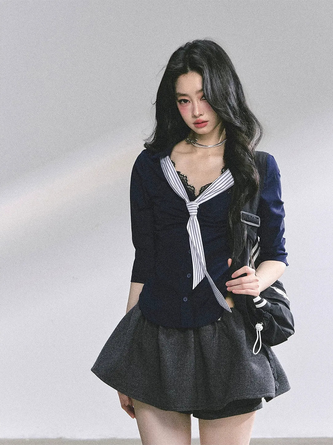 細條紋蕾絲 Polo 衫