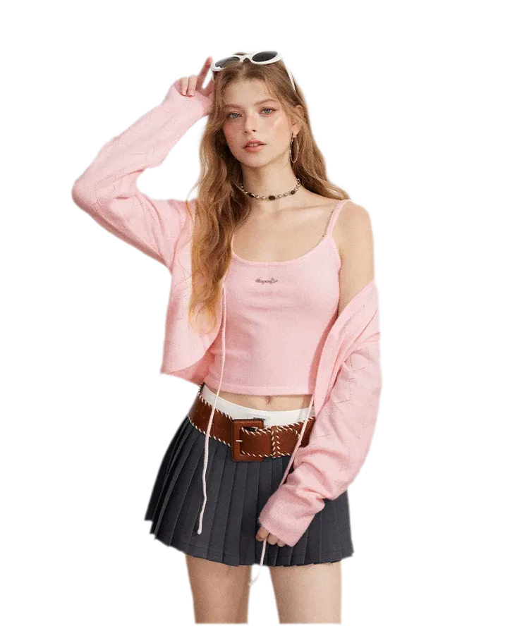 Diamond Knit Tie Cardigan Set