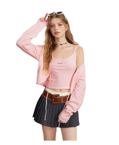 Diamond Knit Tie Cardigan Set