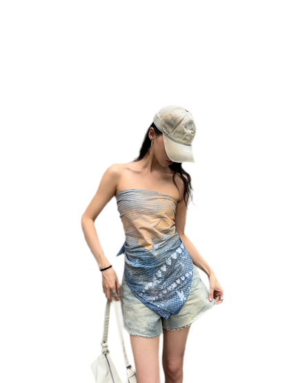 Denim Print Silk Scarf