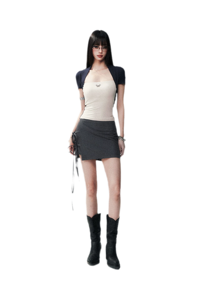 Grey Tie Low-Rise Skort