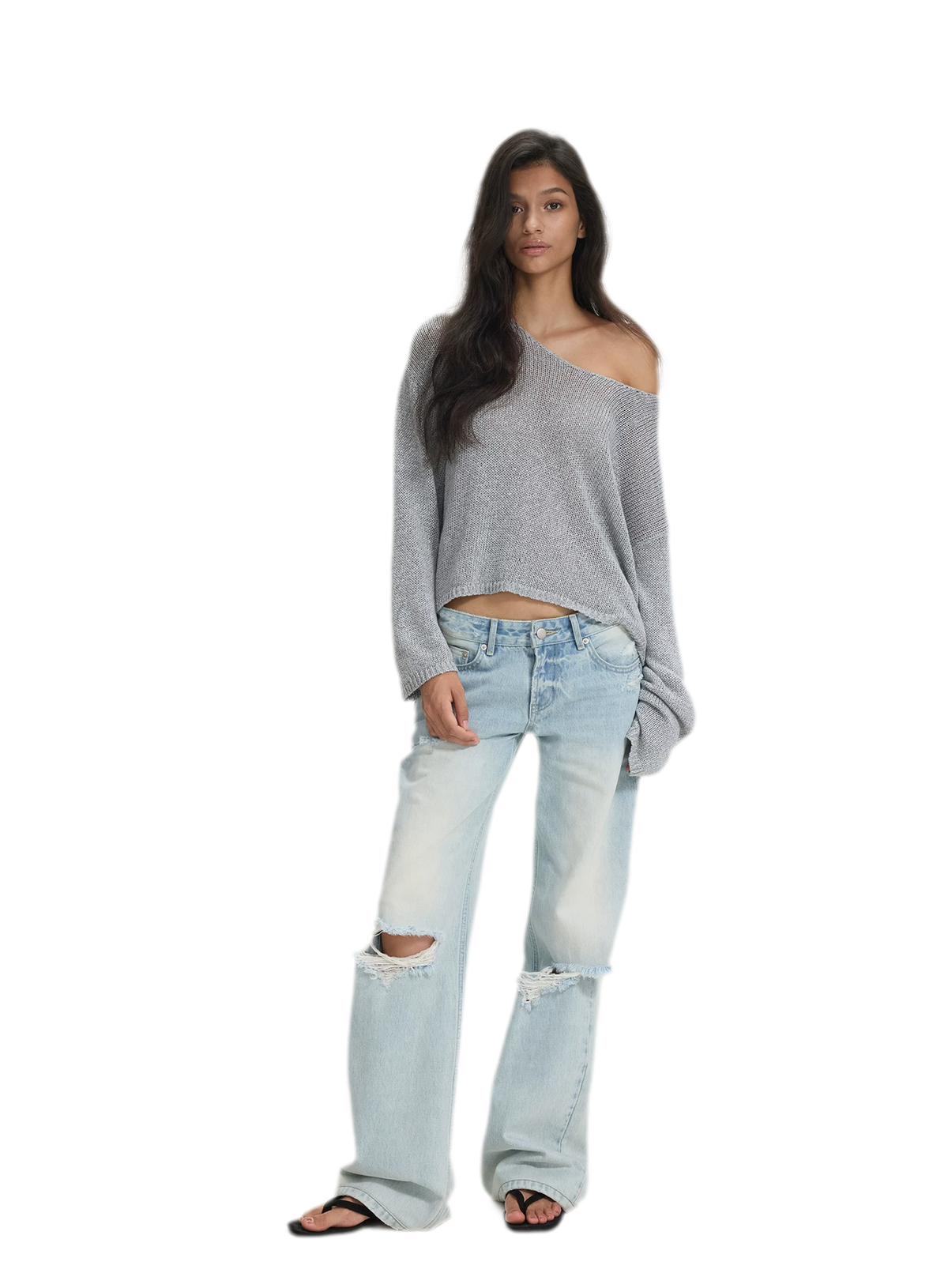 Openwork One-Shoulder Knit Top