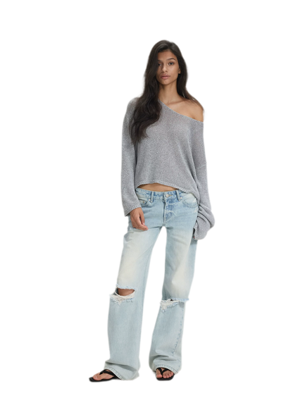 Openwork One-Shoulder Knit Top