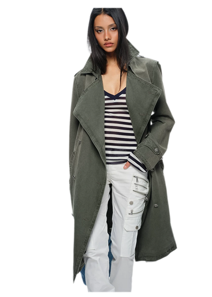 Washed Military Green Trench Coat