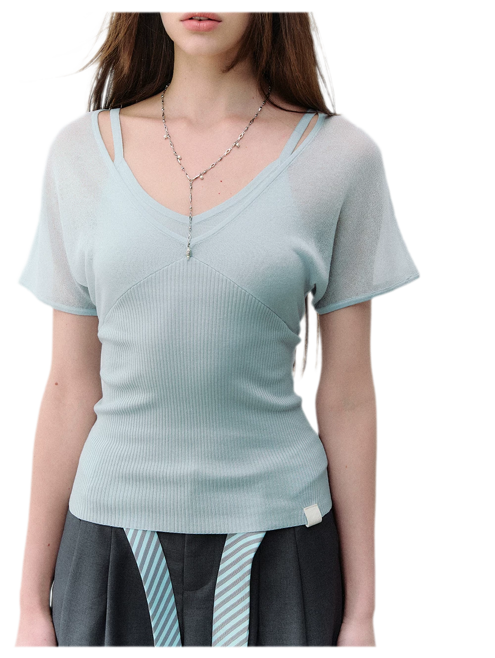 Layered Ribbed V-Neck Tee