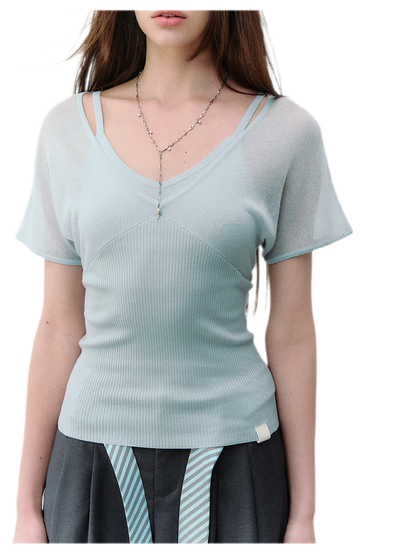 Layered Ribbed V-Neck Tee