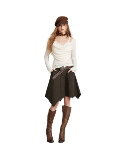 Draped Lace Trim Knit Top