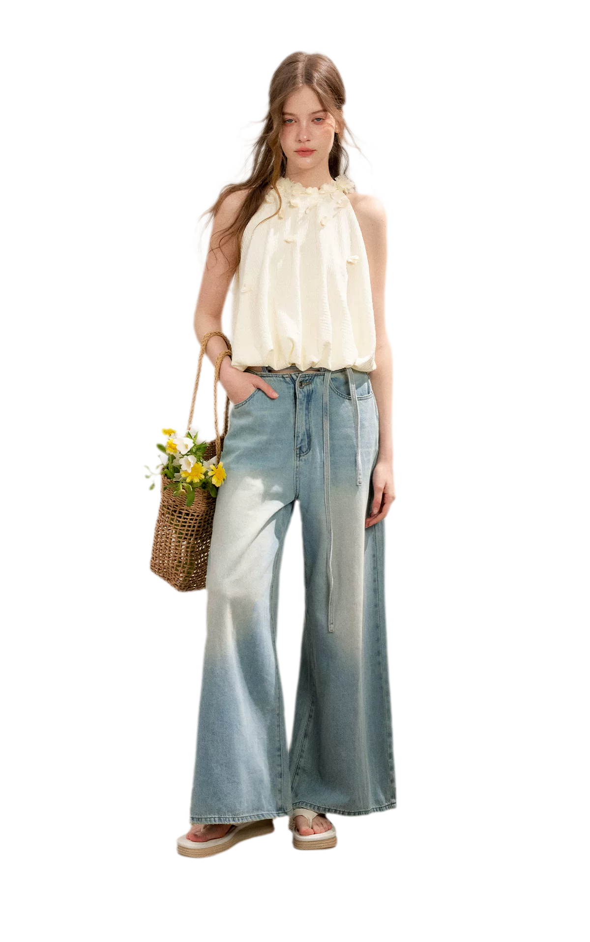 Halter A-Line Top with Floral Texture