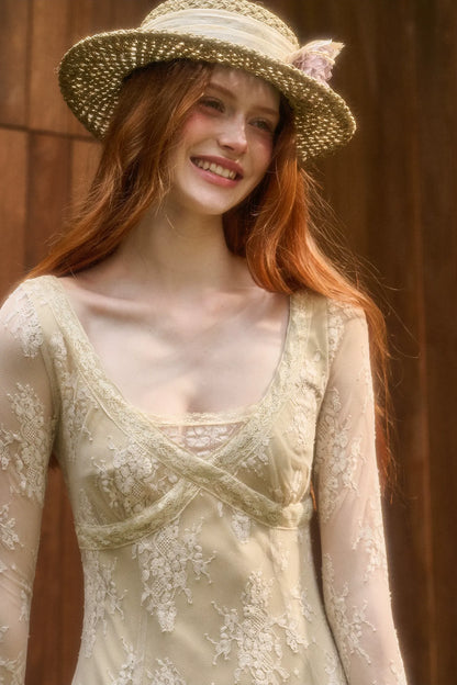 Embossed Lace Cinched Waist Dress