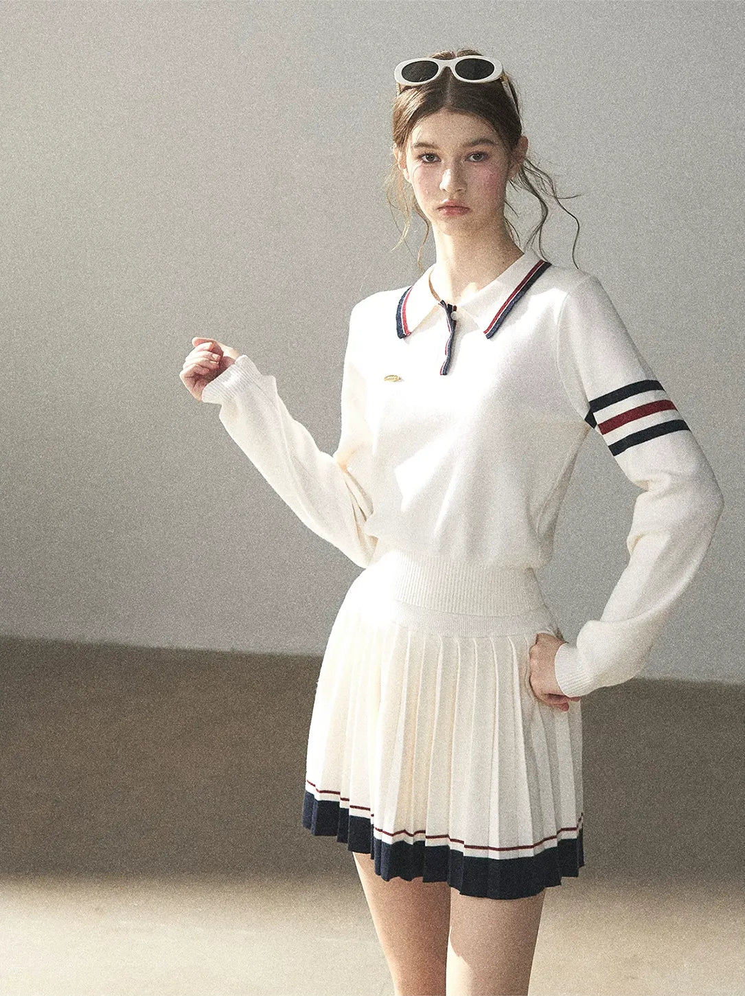 Jacquard Polo Pleated Skirt Set