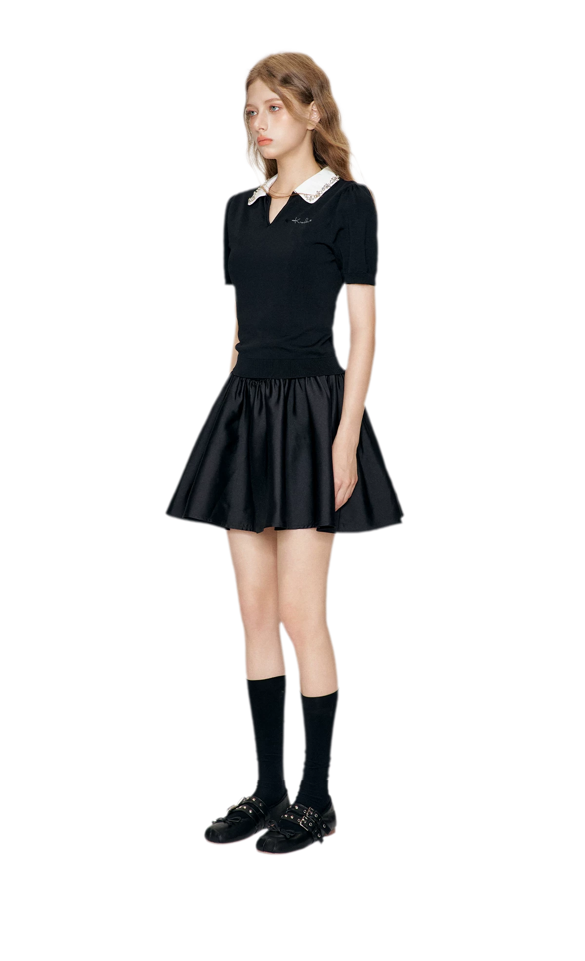 Beaded Collar Knit Tee