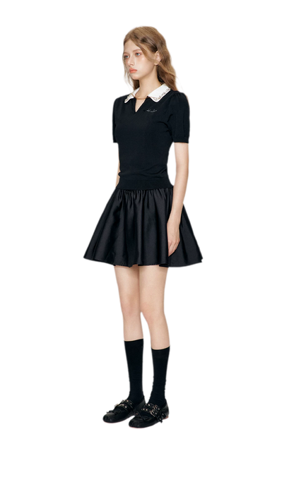Beaded Collar Knit Tee