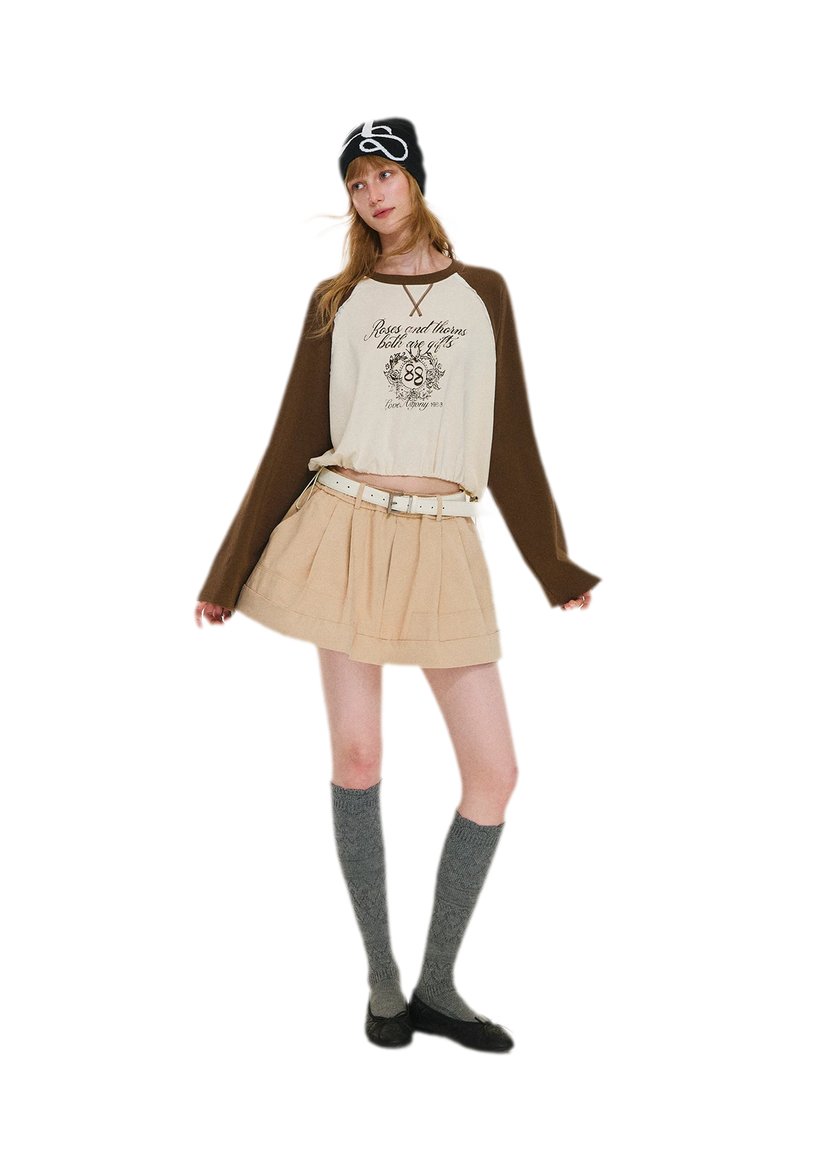 Cotton Raglan Cropped Long-Sleeve Top
