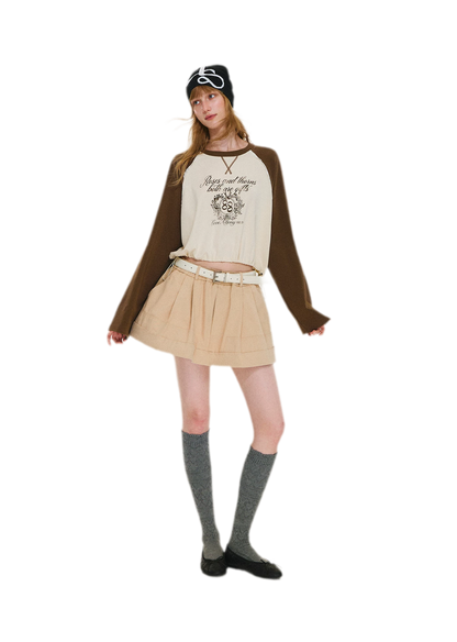 Cotton Raglan Cropped Long-Sleeve Top