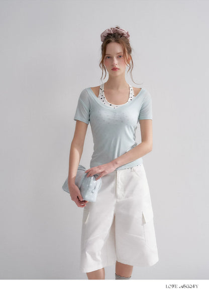 Blue V-Neck Slim Fit Short Sleeve T-Shirt
